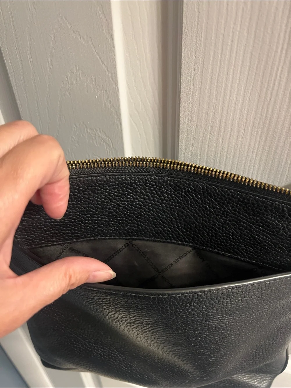 Michael Kors Black Pebbled Leather Crossbody with Gold Accents